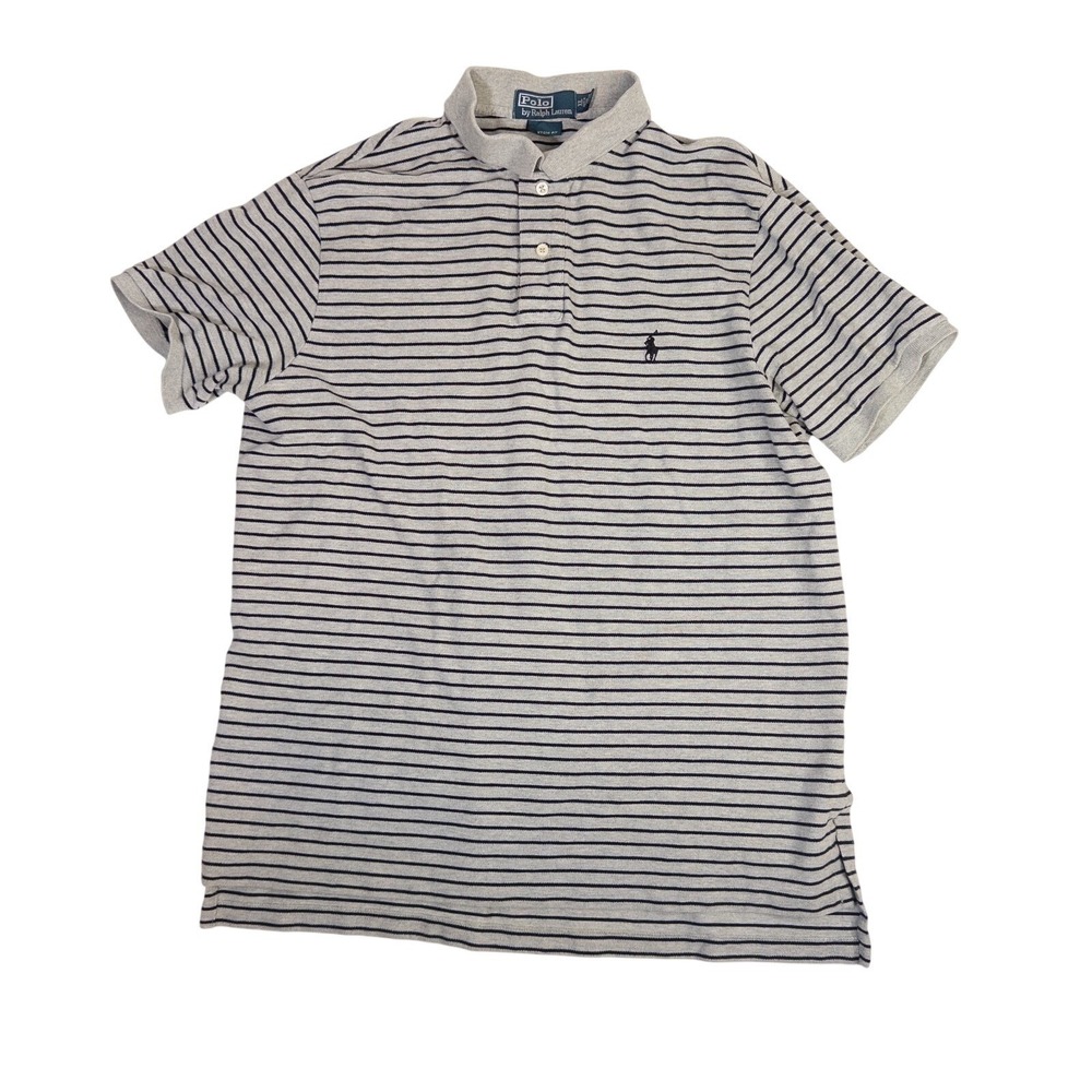 Polo Ralph Lauren Polo Short Sleeve Shirt Mens XL Cotton Gray‎ Black Striped